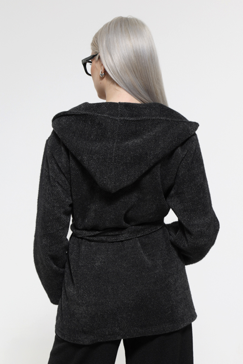 CHARCOAL JACKET WITH WAIST BELT AND HOOD