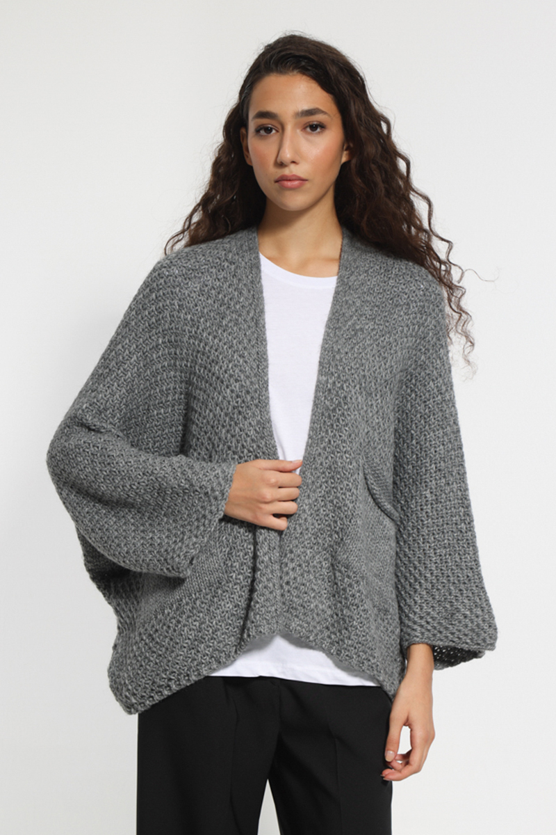 GRAY KNIT JACKET WITH POCKETS