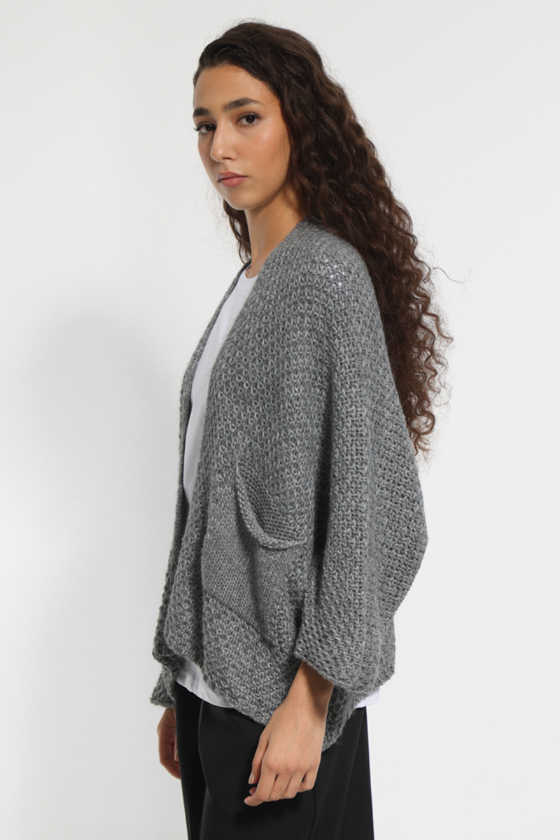 GRAY KNIT JACKET WITH POCKETS