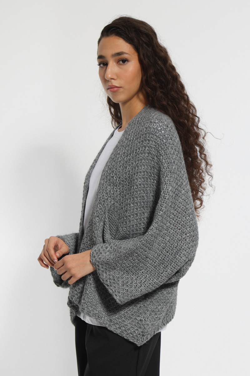 GRAY KNIT JACKET WITH POCKETS