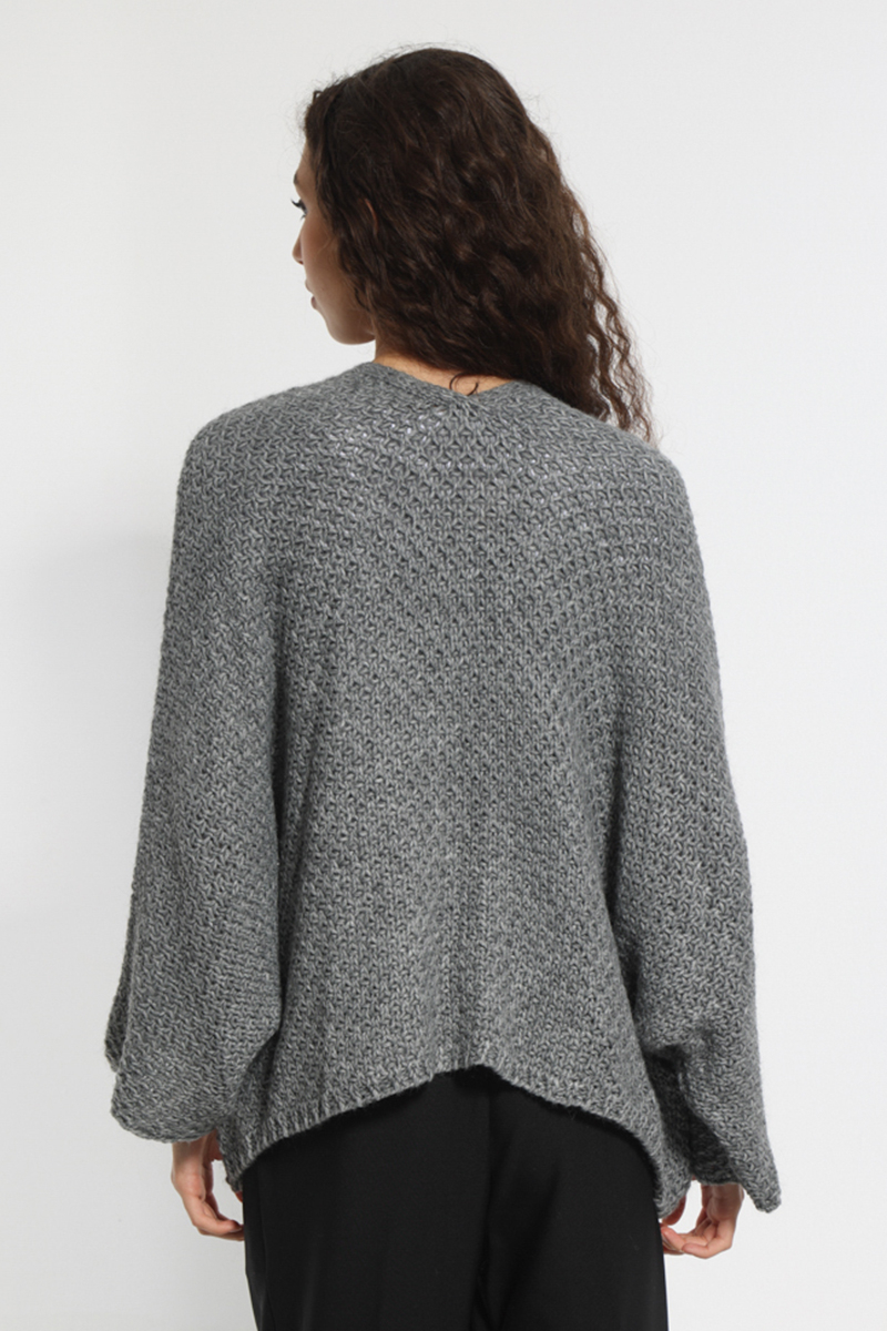 GRAY KNIT JACKET WITH POCKETS