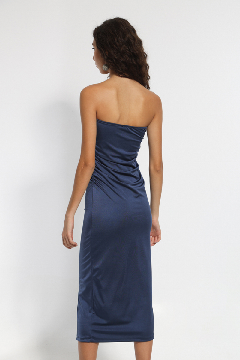 BLUE SATIN MAXI DRESS SLEEVELESS