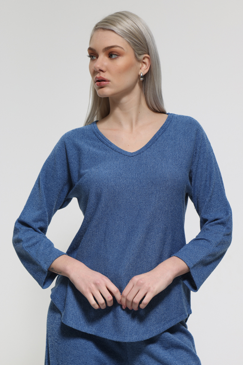 ROYAL BLUE LONG SLEEVE V-NECK BLOUSE