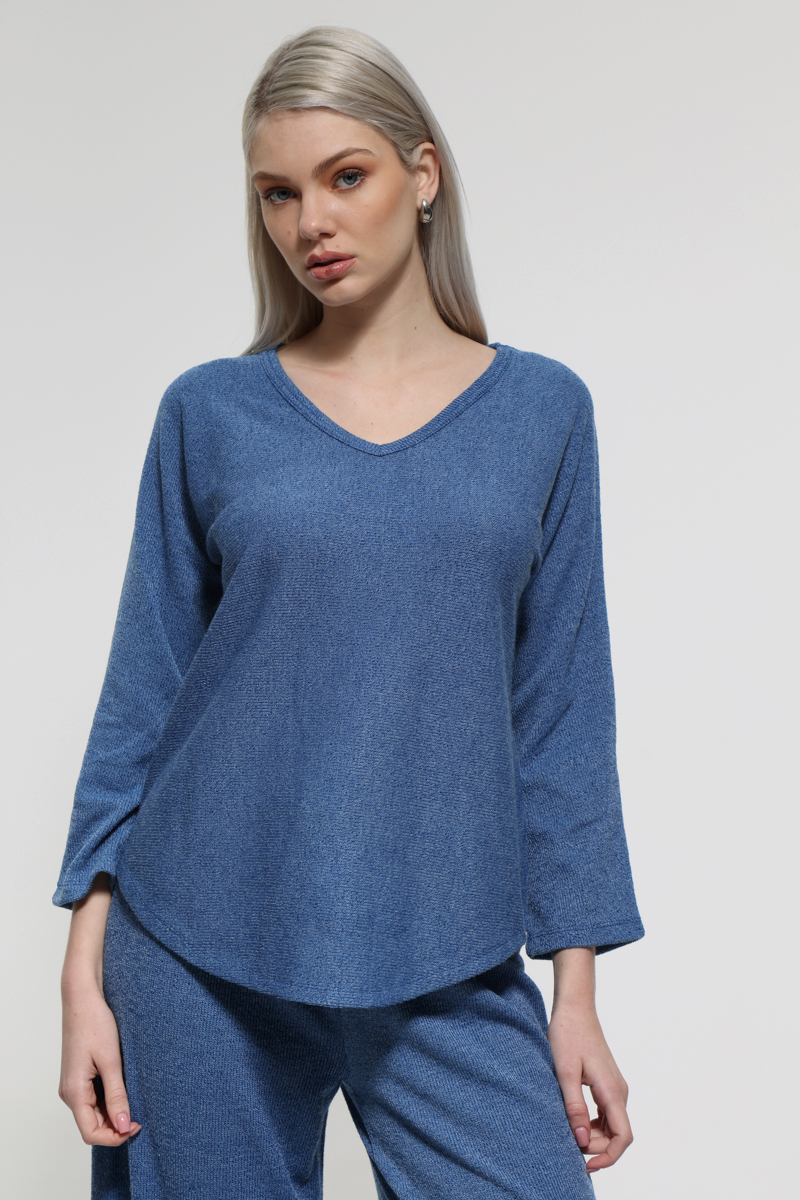 ROYAL BLUE LONG SLEEVE V-NECK BLOUSE