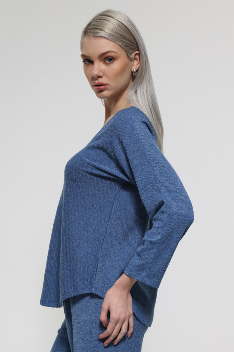 ROYAL BLUE LONG SLEEVE V-NECK BLOUSE