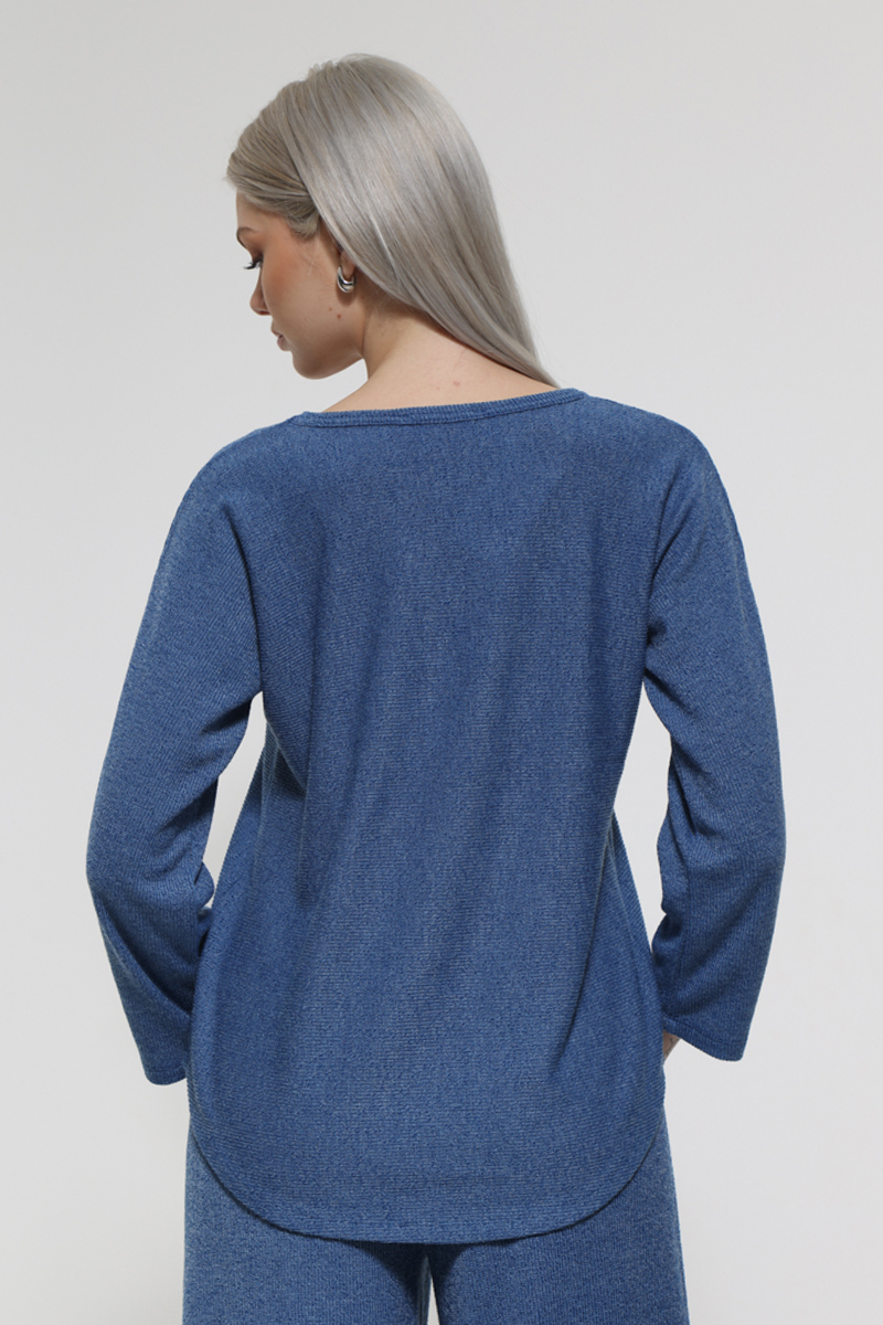 ROYAL BLUE LONG SLEEVE V-NECK BLOUSE