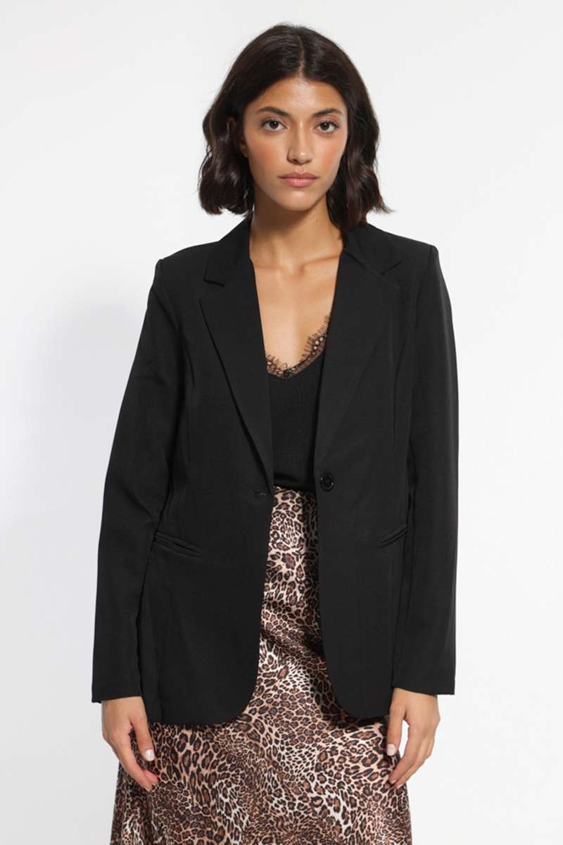 BLACK ASYMMETRIC JACKET WITH BUTTONS