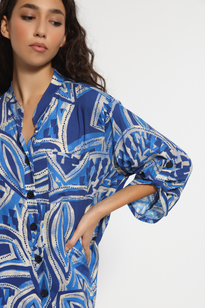 BLUE PRINTED LONG SLEEVE SHIRT