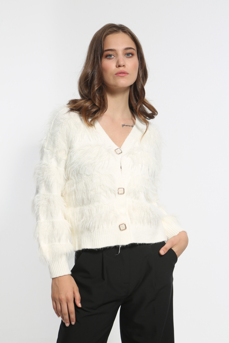 WHITE KNIT JACKET WITH GOLDEN BUTTONS