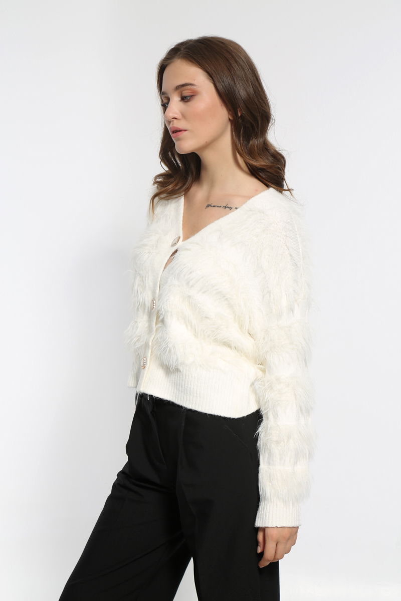 WHITE KNIT JACKET WITH GOLDEN BUTTONS