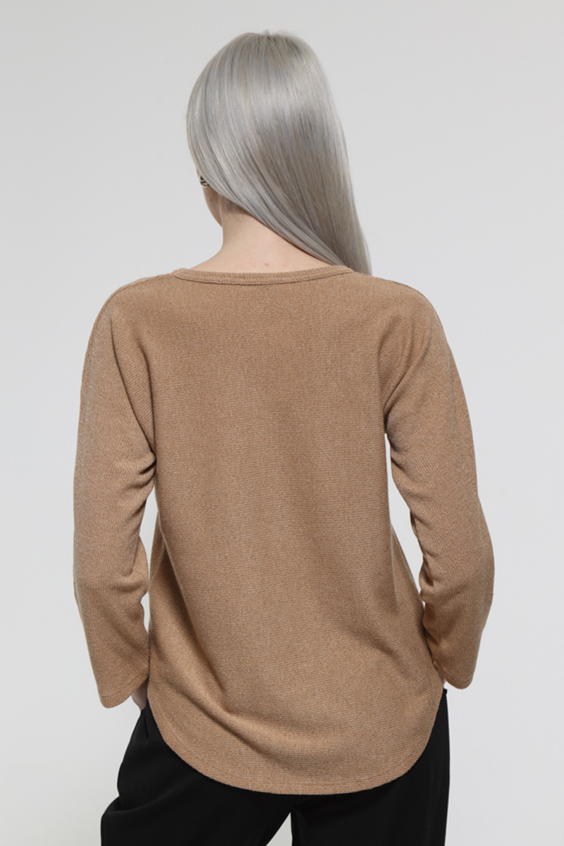 CAMEL LONG SLEEVE V-NECK TOP