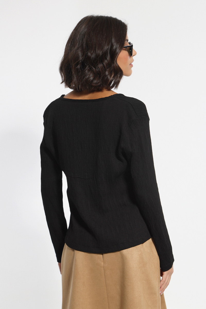 BLACK V-NECK LONG SLEEVE BLOUSE