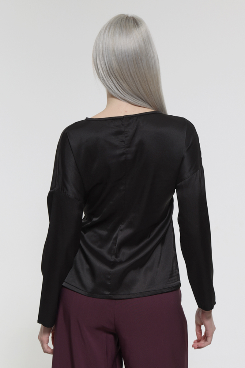 BLACK LONG SLEEVE BLOUSE WITH WAIST TIE