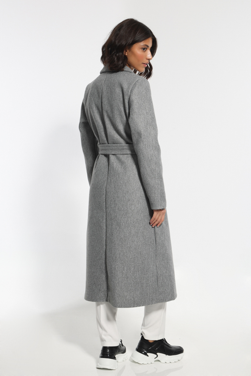 GRAY COAT WITH WAIST BELT AND POCKETS