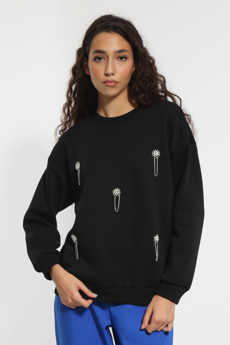 BLACK SWEATSHIRT WITH DETAILS