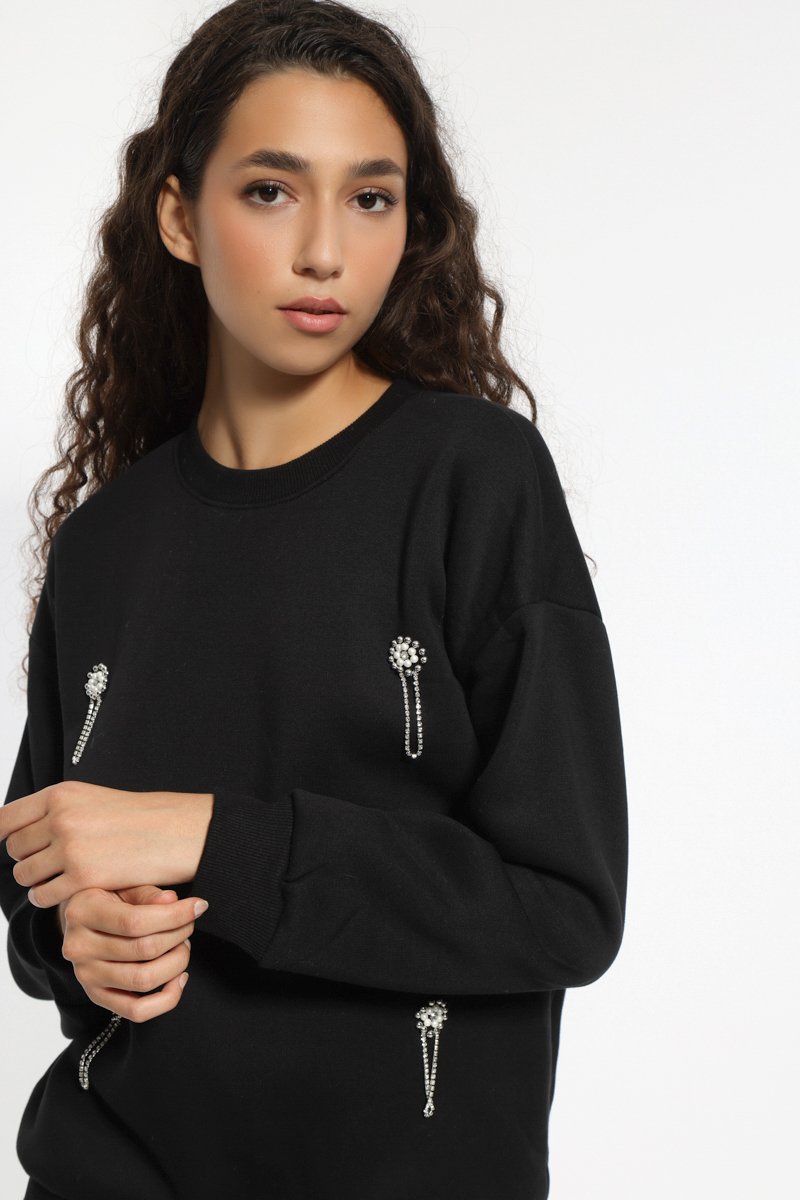 BLACK SWEATSHIRT WITH DETAILS