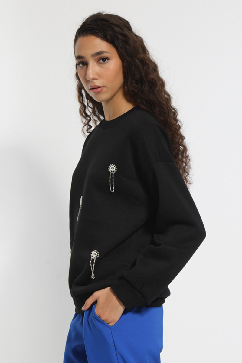 BLACK SWEATSHIRT WITH DETAILS