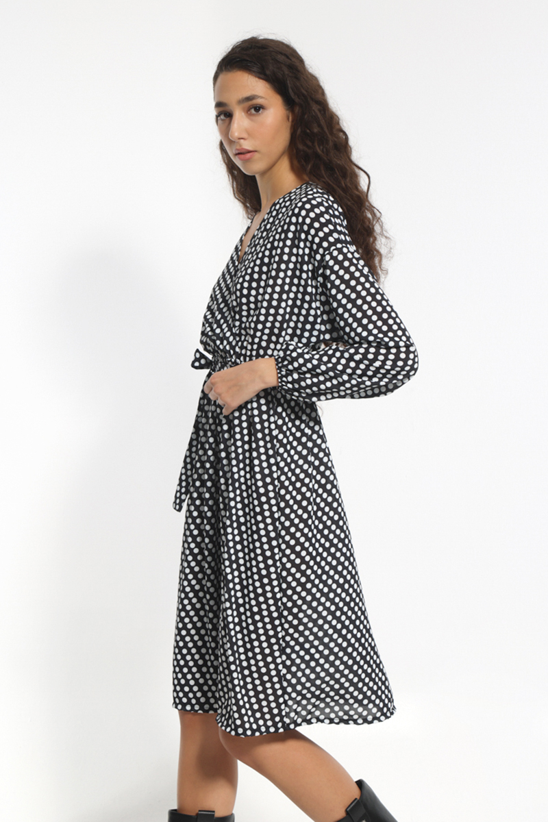 SPOTTED MIDI DRESS WITH WAIST BELT