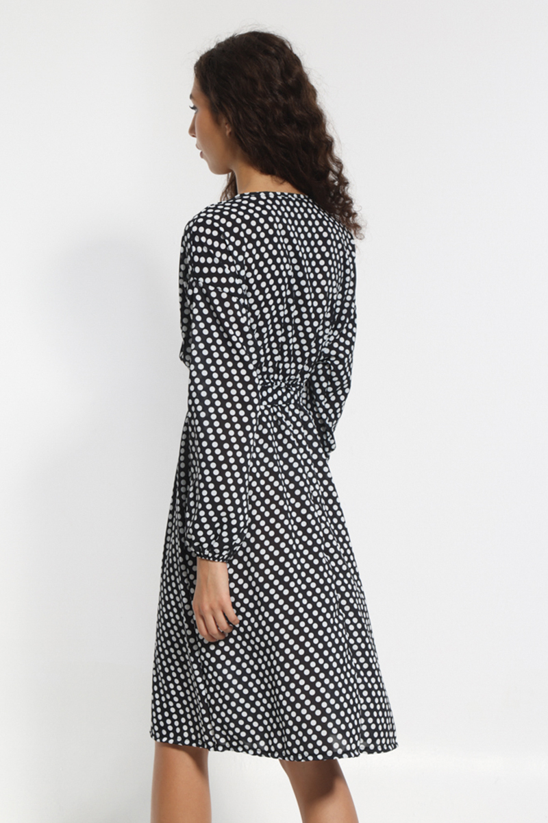 SPOTTED MIDI DRESS WITH WAIST BELT