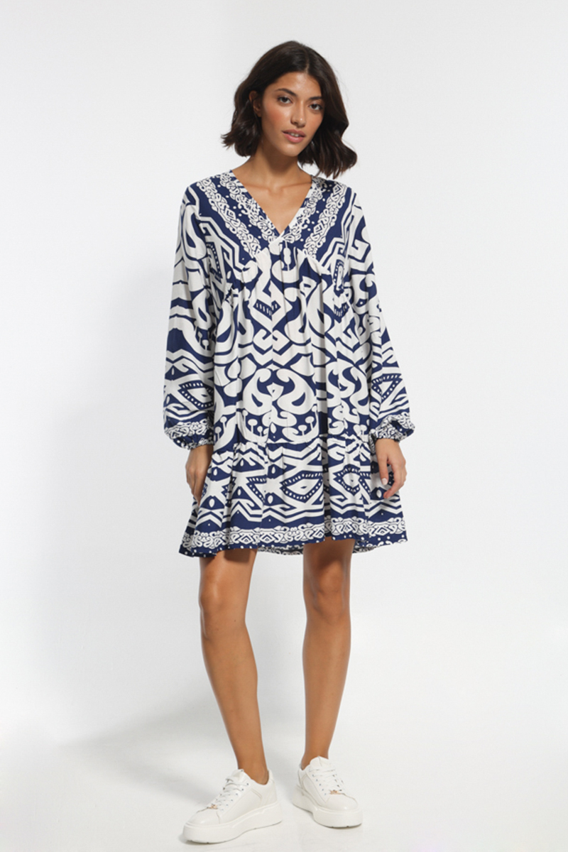 BLUE PRINTED MIDI DRESS