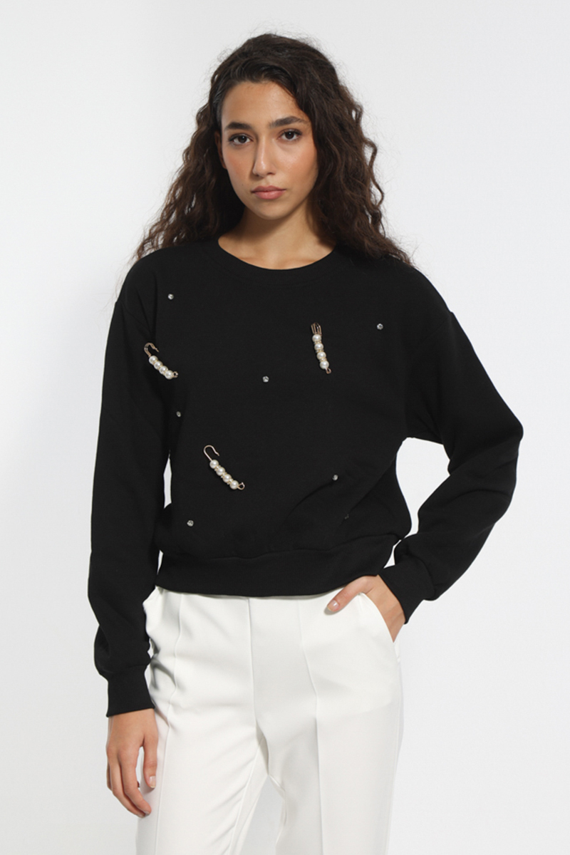 BLACK SWEATSHIRT WITH DETAILS