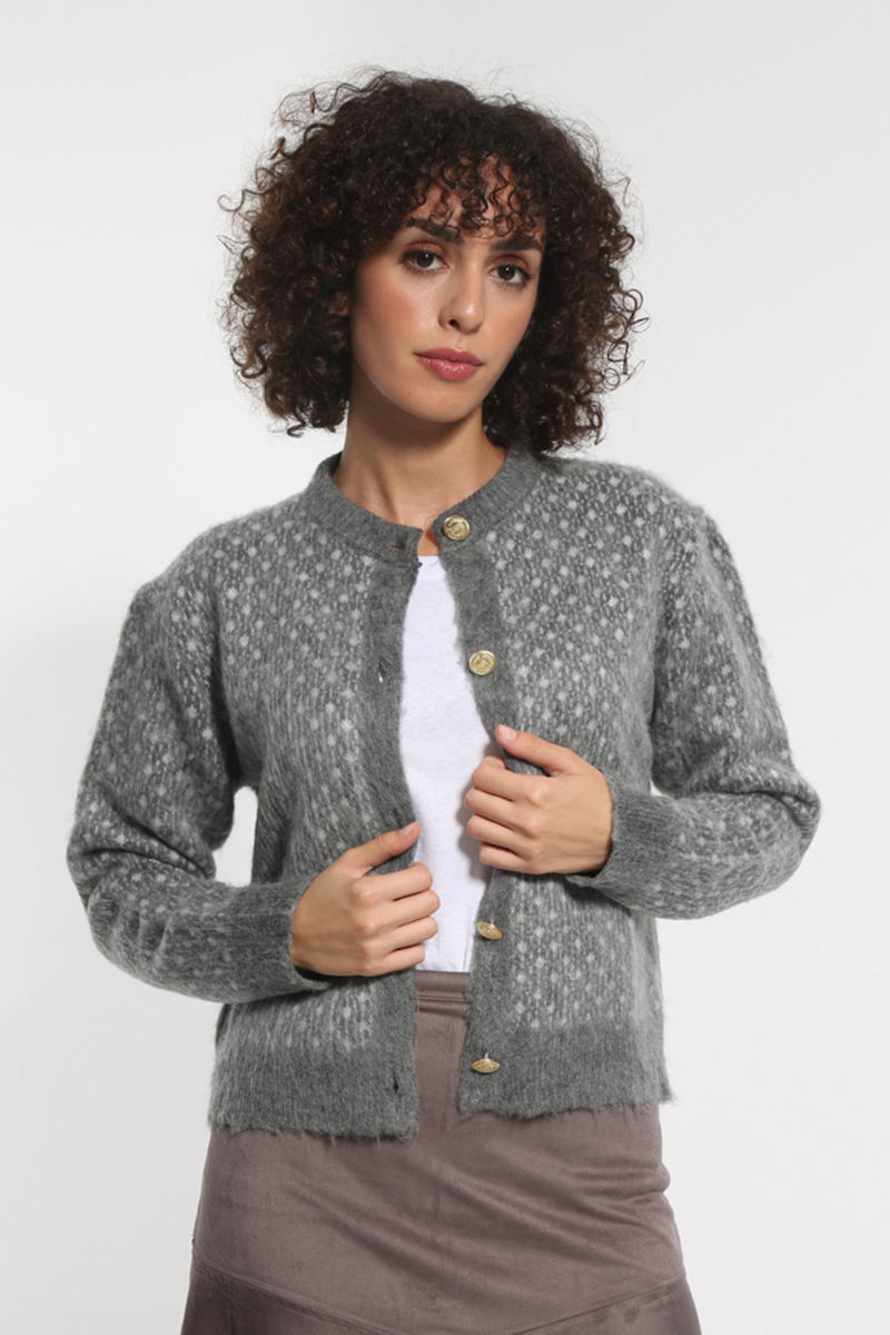 GRAY KNIT JACKET WITH GOLDEN BUTTONS