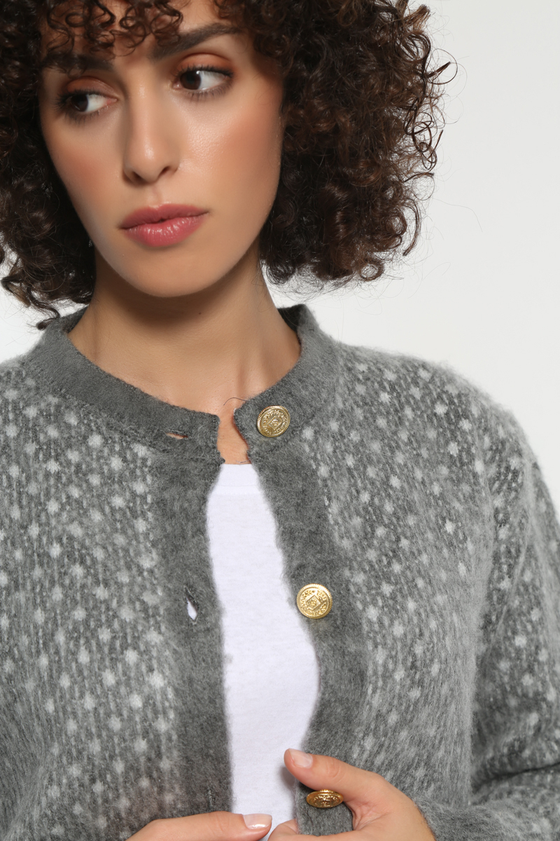 GRAY KNIT JACKET WITH GOLDEN BUTTONS