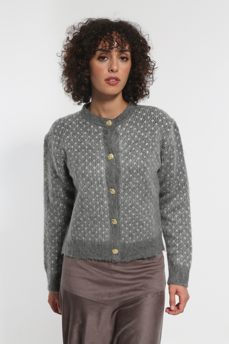 GRAY KNIT JACKET WITH GOLDEN BUTTONS