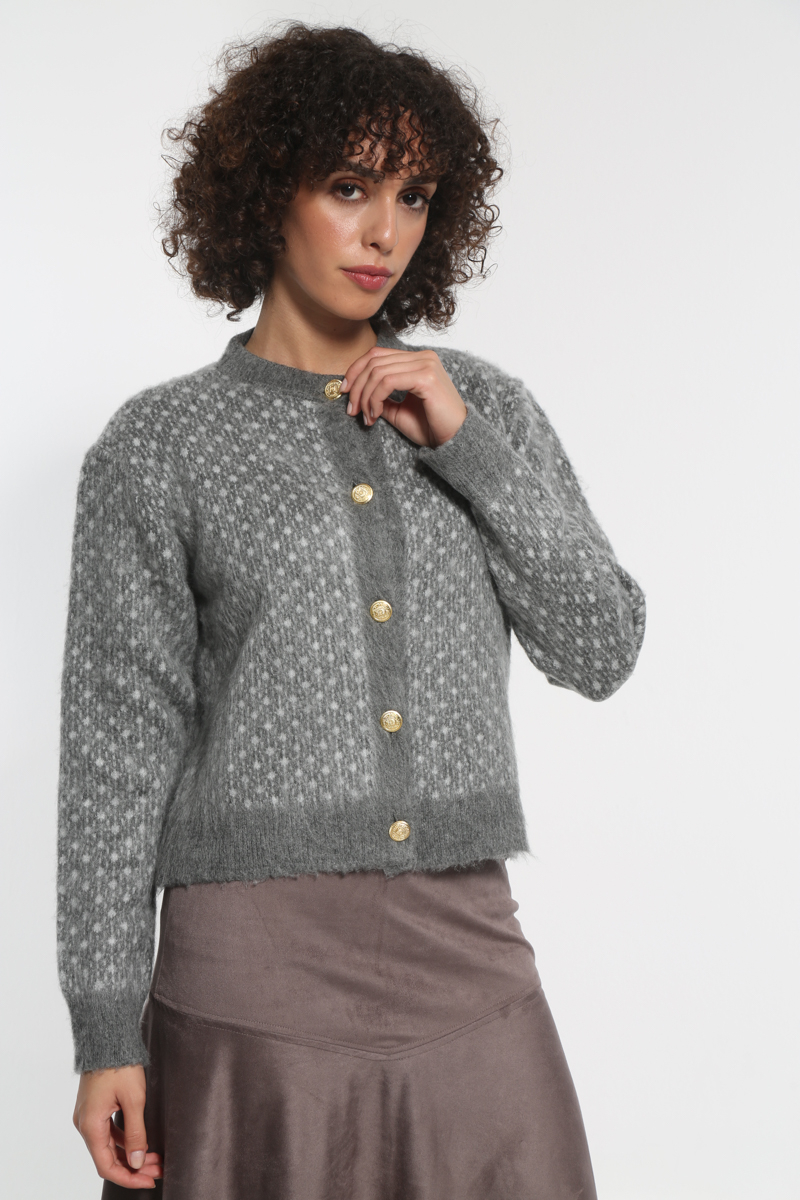 GRAY KNIT JACKET WITH GOLDEN BUTTONS