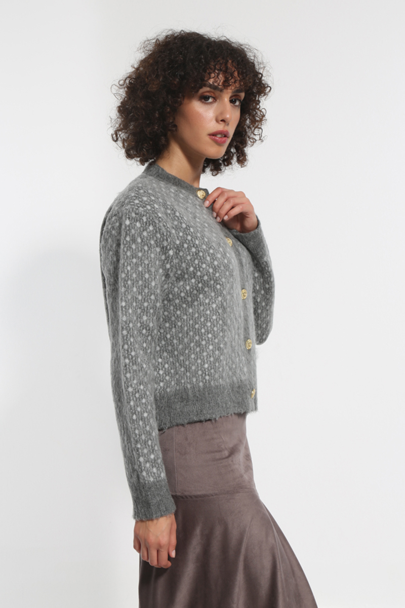 GRAY KNIT JACKET WITH GOLDEN BUTTONS