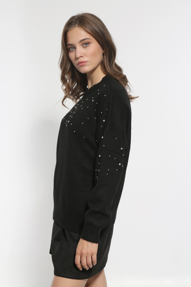 BLACK KNITTED BLOUSE WITH STRASS