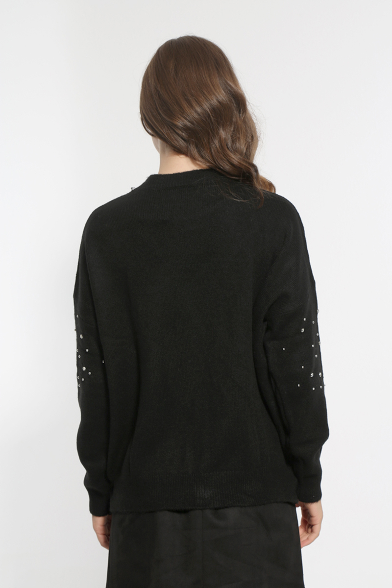 BLACK KNITTED BLOUSE WITH STRASS