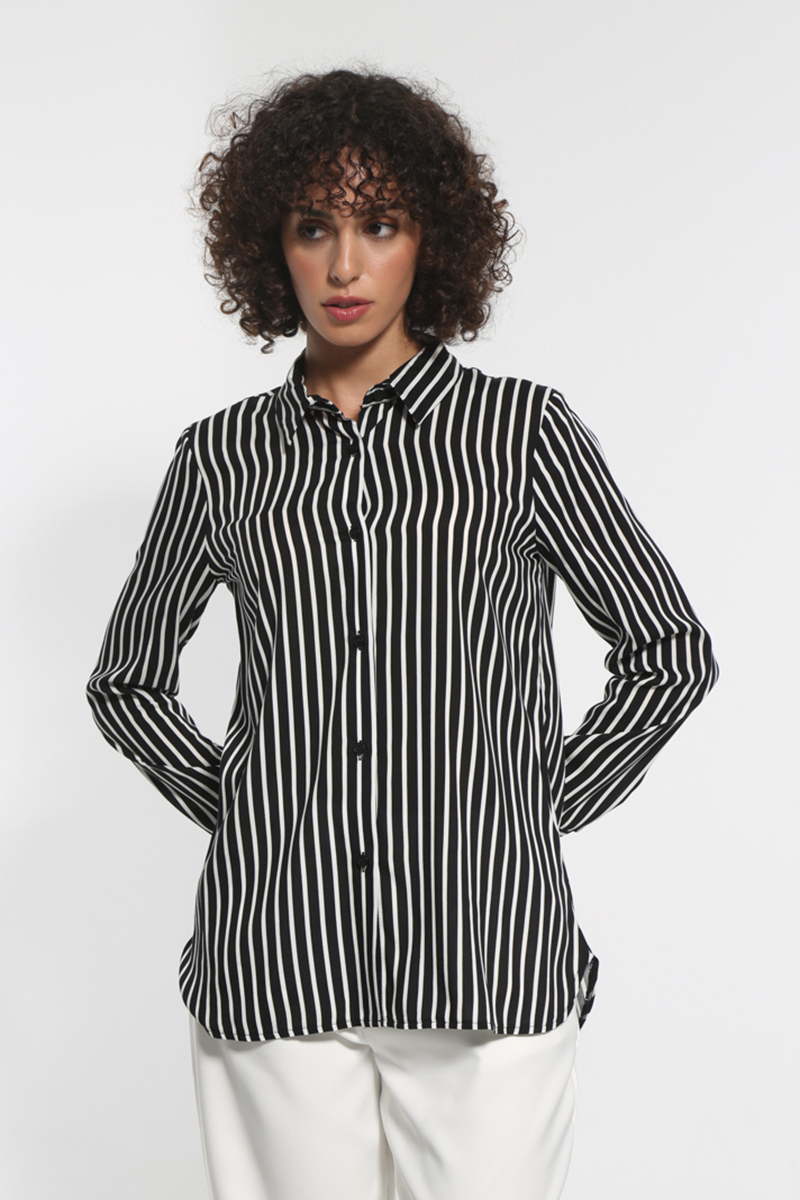 STRIPE LONG SLEEVE SHIRT WITH BLACK BUTTONS