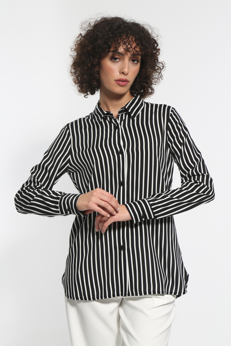 STRIPE LONG SLEEVE SHIRT WITH BLACK BUTTONS