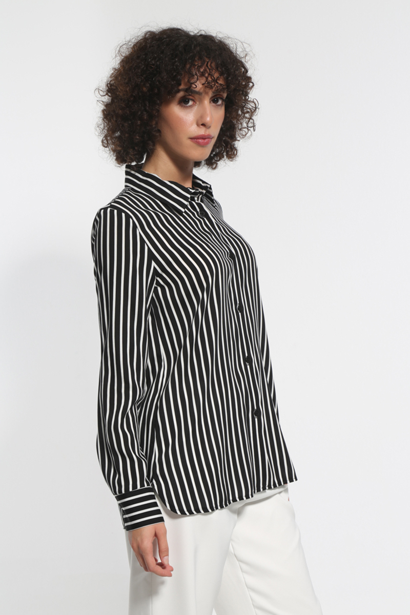 STRIPE LONG SLEEVE SHIRT WITH BLACK BUTTONS