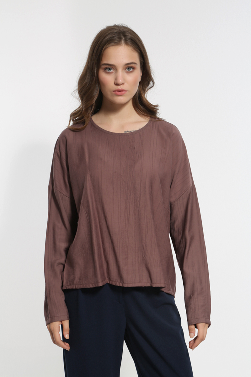 COMFORTABLE BROWN LONG SLEEVED BLOUSE