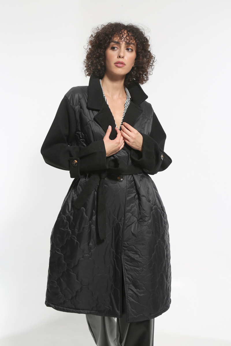 LONG BLACK JACKET WITH WAIST BELT