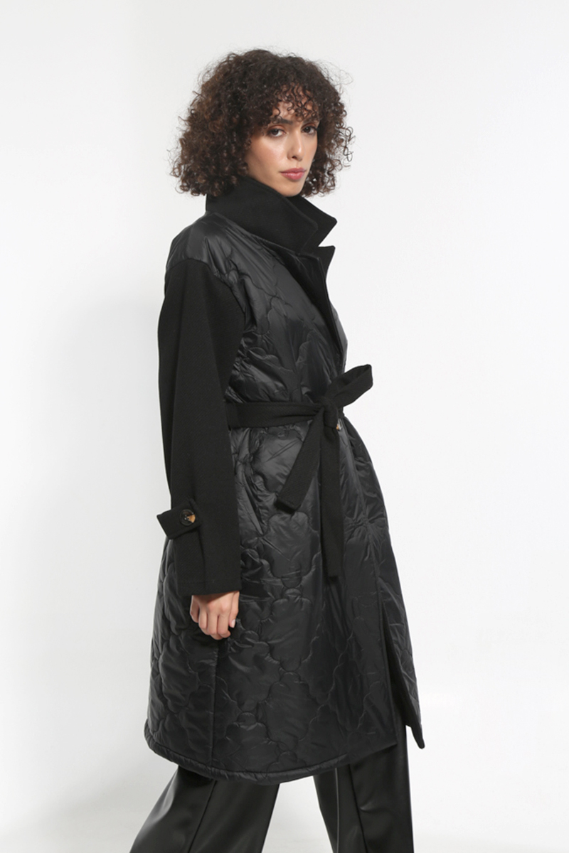 LONG BLACK JACKET WITH WAIST BELT