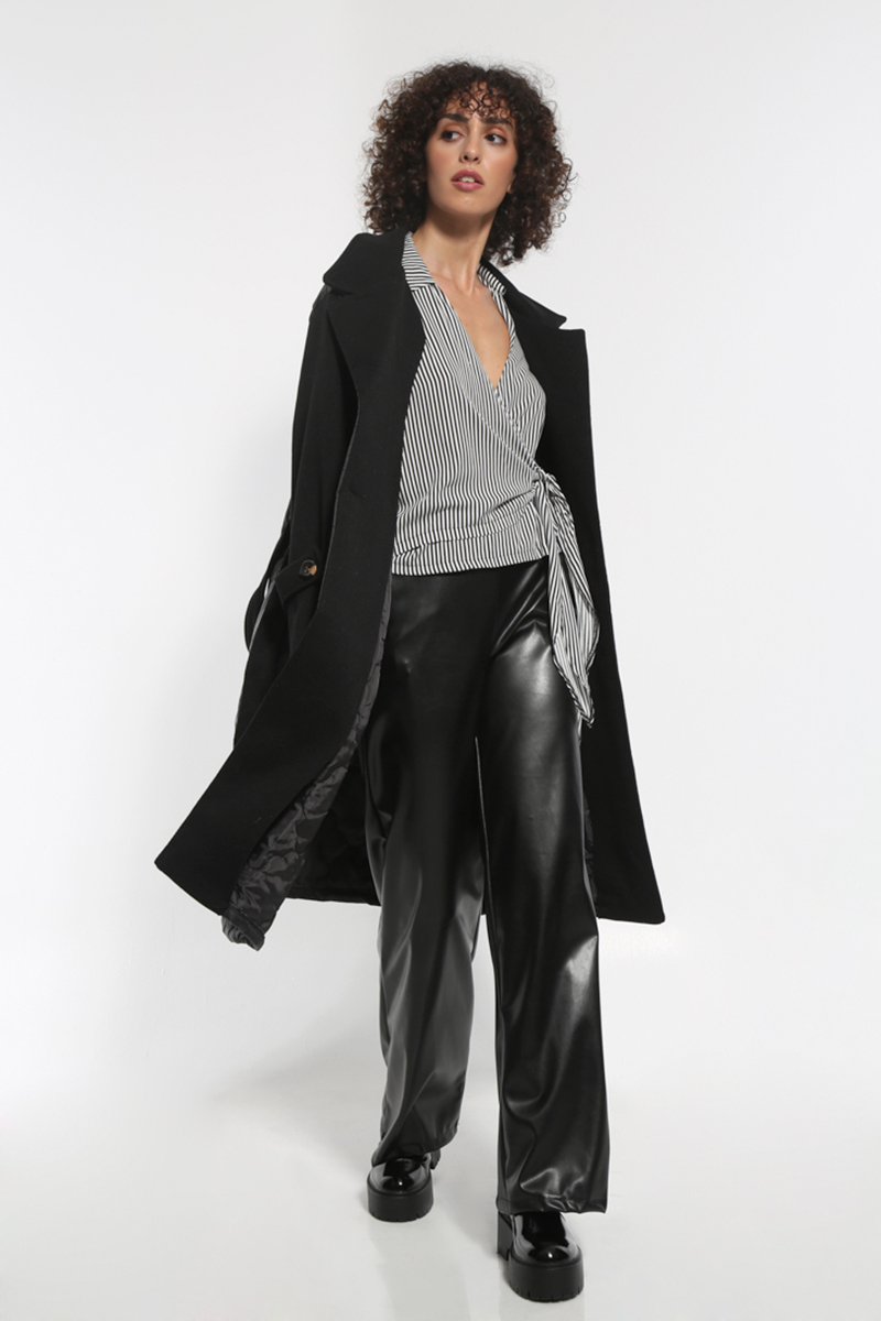 LONG BLACK JACKET WITH WAIST BELT