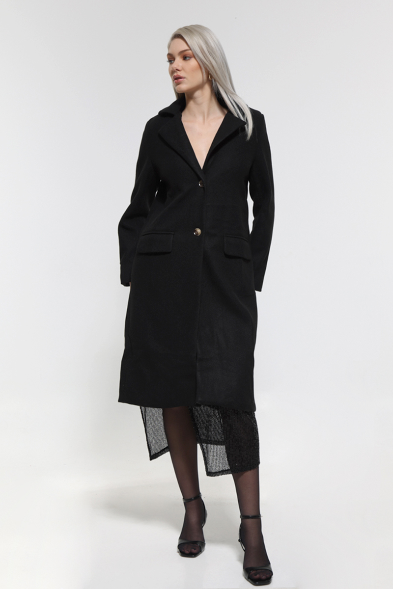 BLACK LONG COAT WITH POCKETS