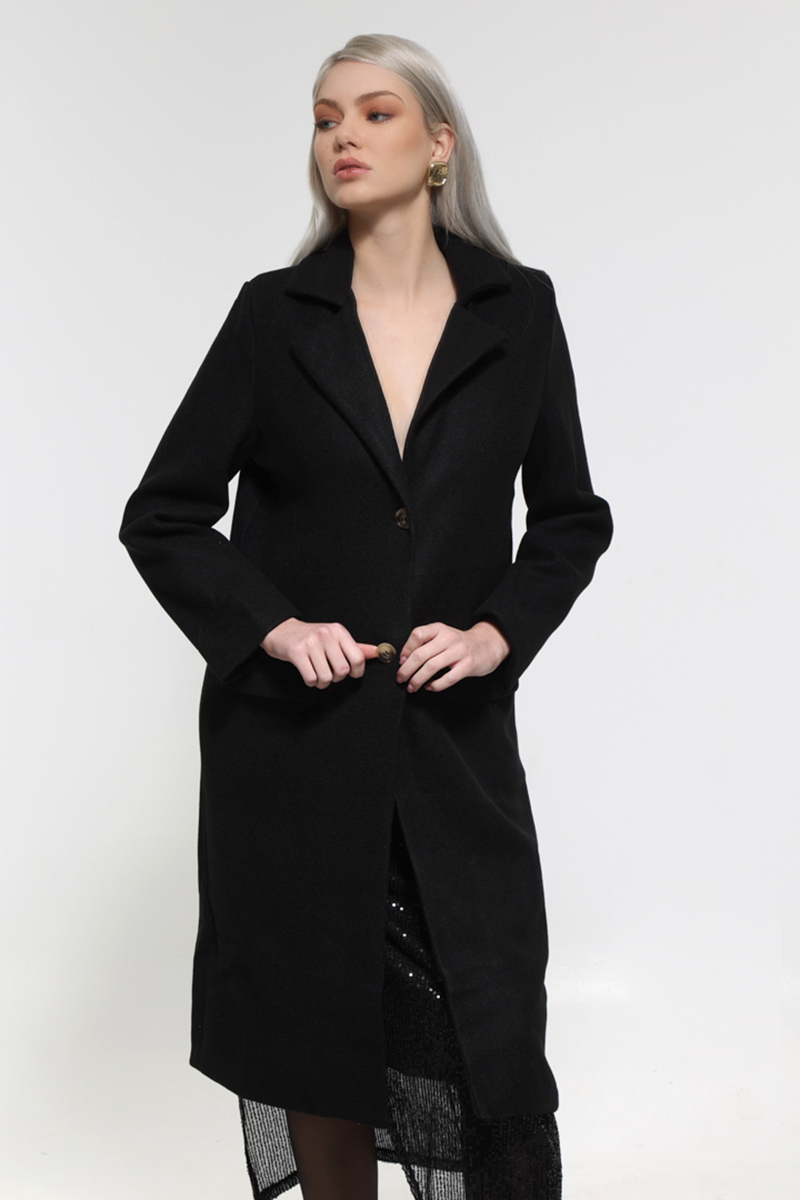 BLACK LONG COAT WITH POCKETS