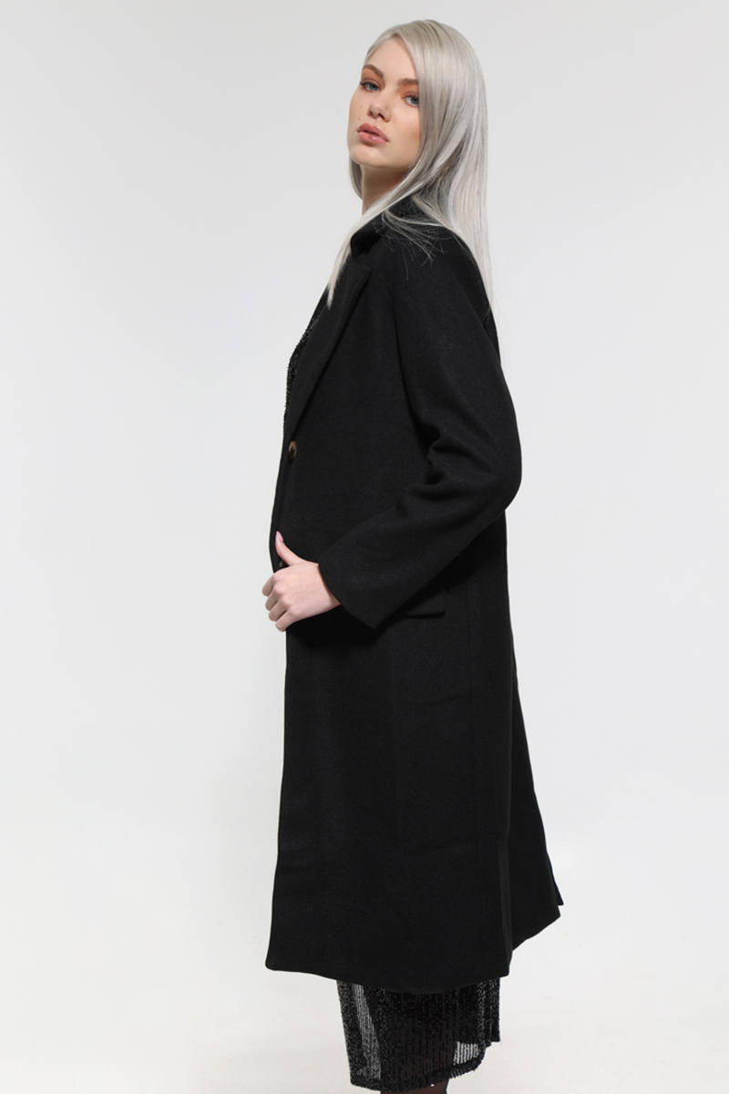 BLACK LONG COAT WITH POCKETS