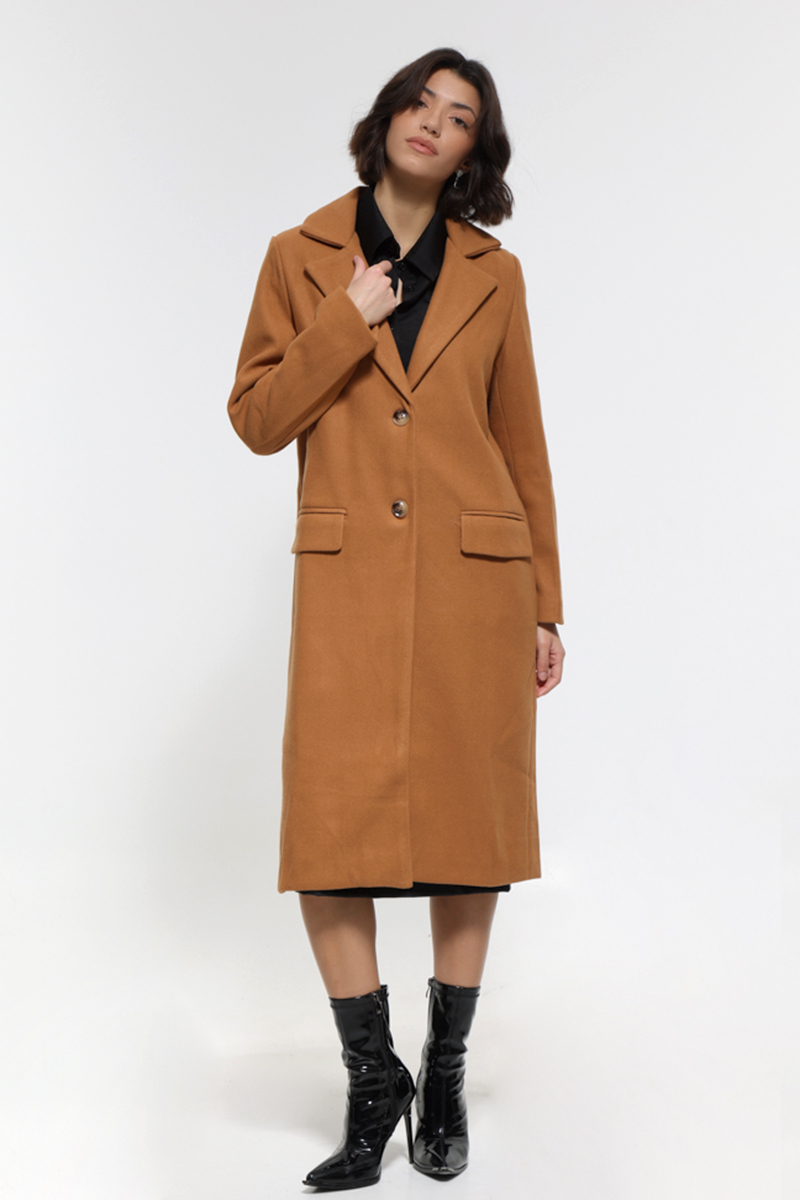 CAMEL LONG COAT WITH POCKETS