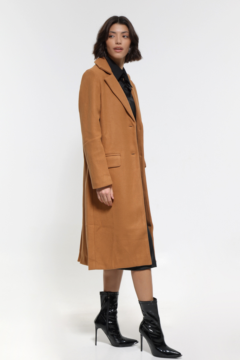 CAMEL LONG COAT WITH POCKETS