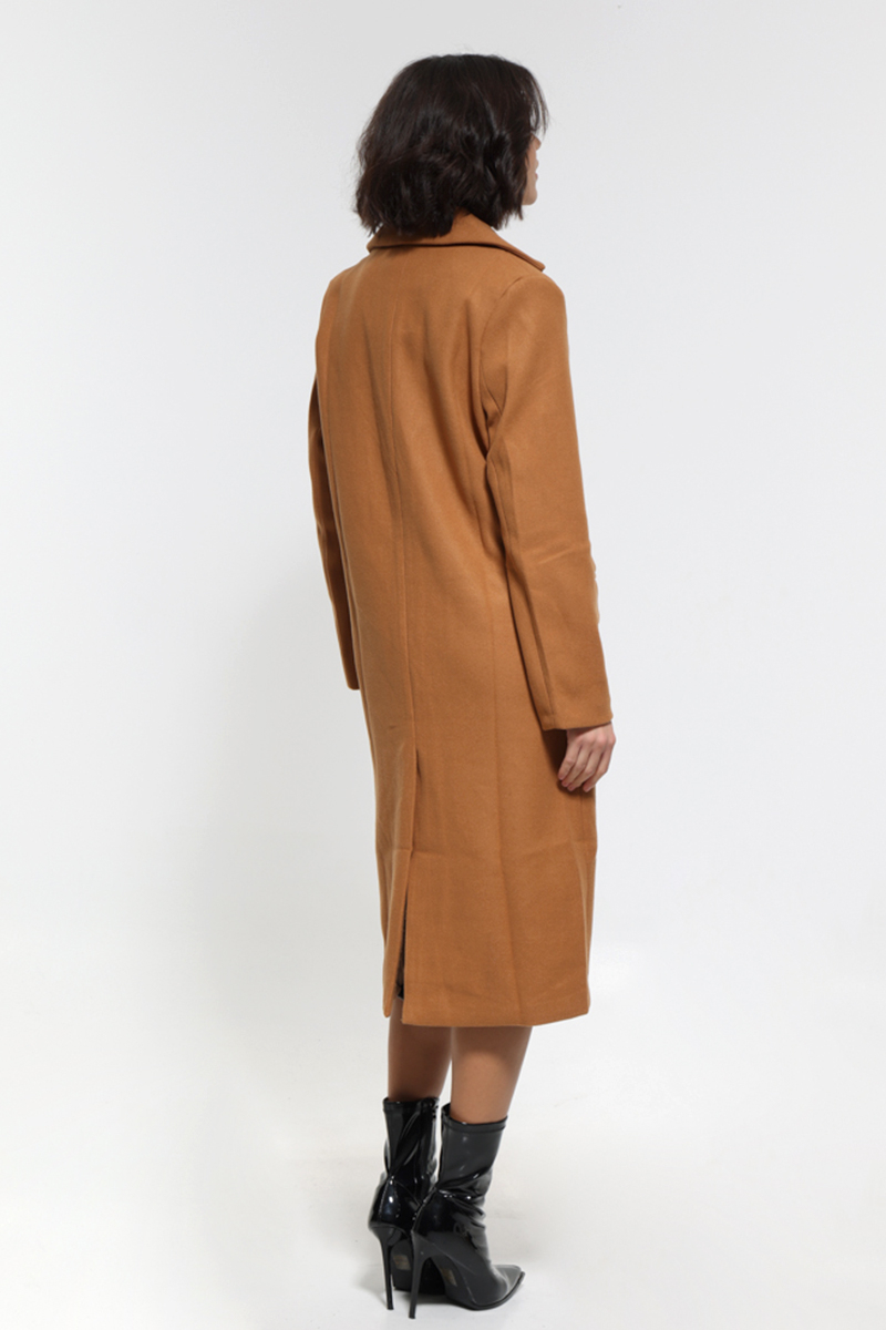 CAMEL LONG COAT WITH POCKETS