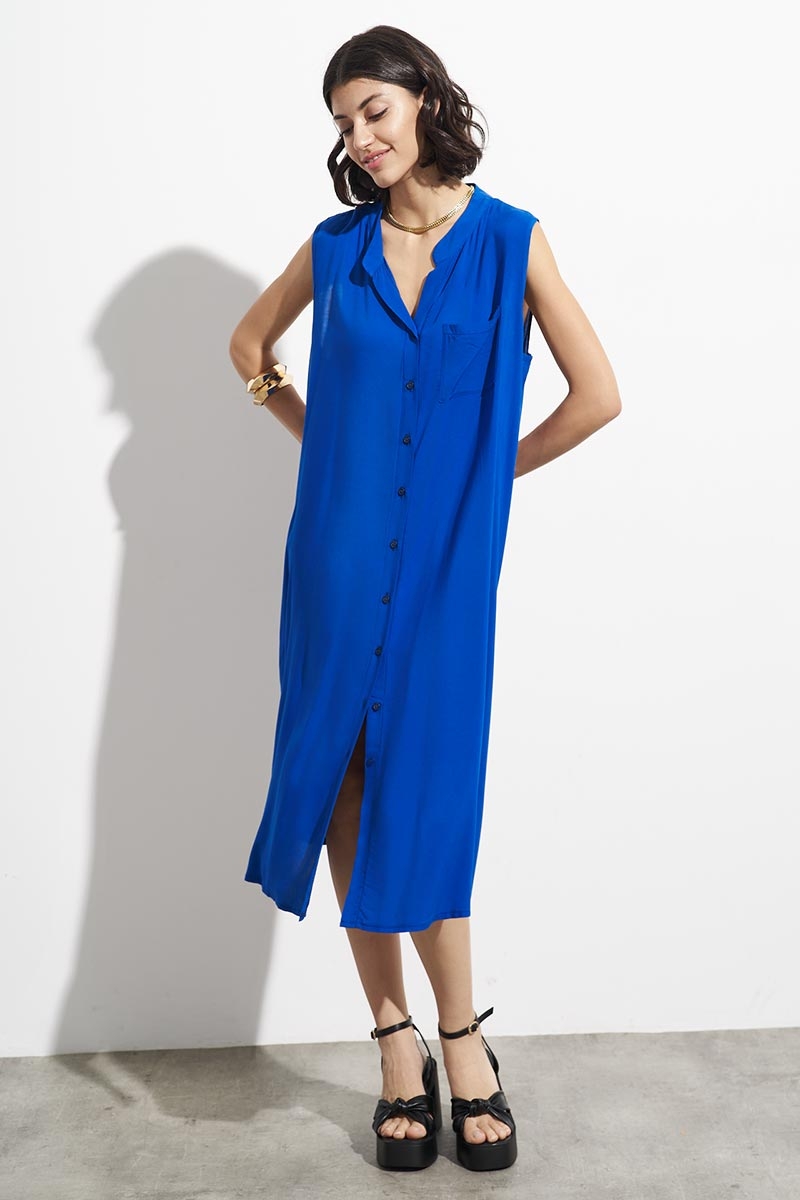 LONG VISCOSE DRESS WITH BUTTONS