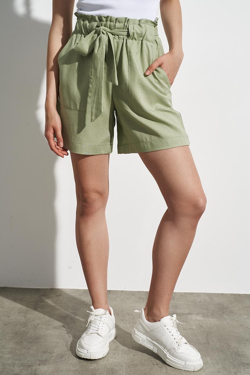OLIVE COLOUR SHORTS WITH FABRIC BELT