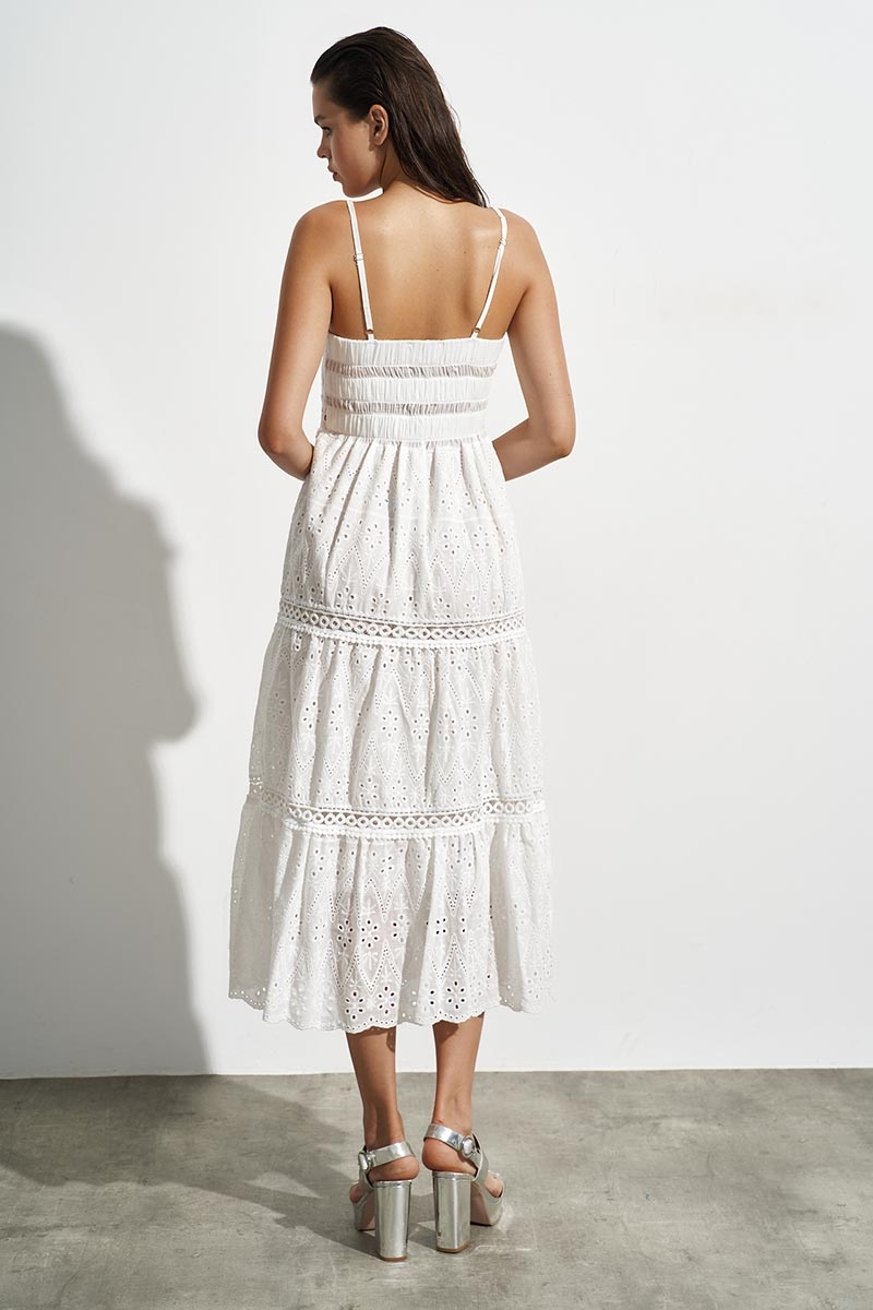 WHITE DRESS WITH EMBROIDERY AND SHOULDER STRAP