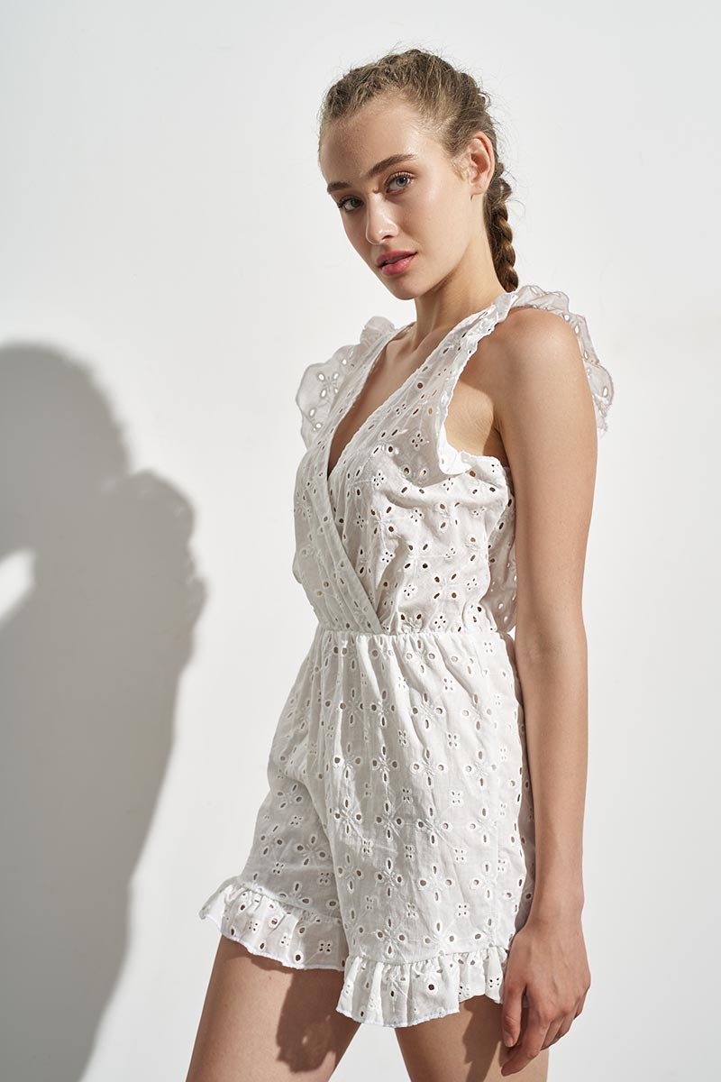 SLEEVELESS & SHORT JUMPSUIT, LACE OF COTTON