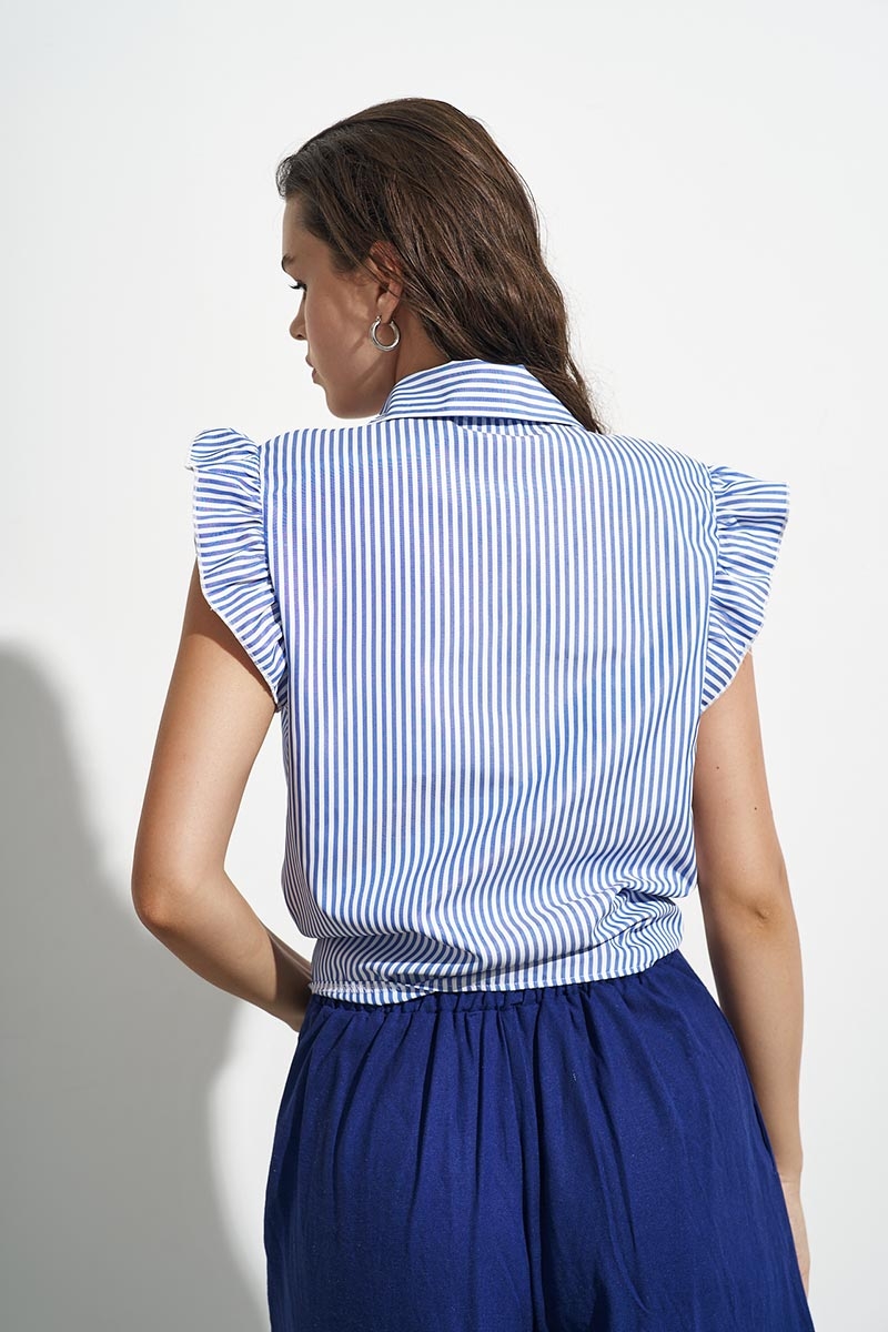 STRIPED SHIRT WITH RUFFLED SLEEVE BLUE